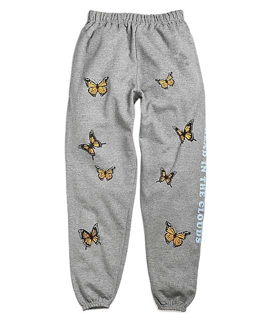 OEM Manufacturer All Over Butterfly Matching Jogger Pant Grey Fleece Side Logo Sweat Custom Pant