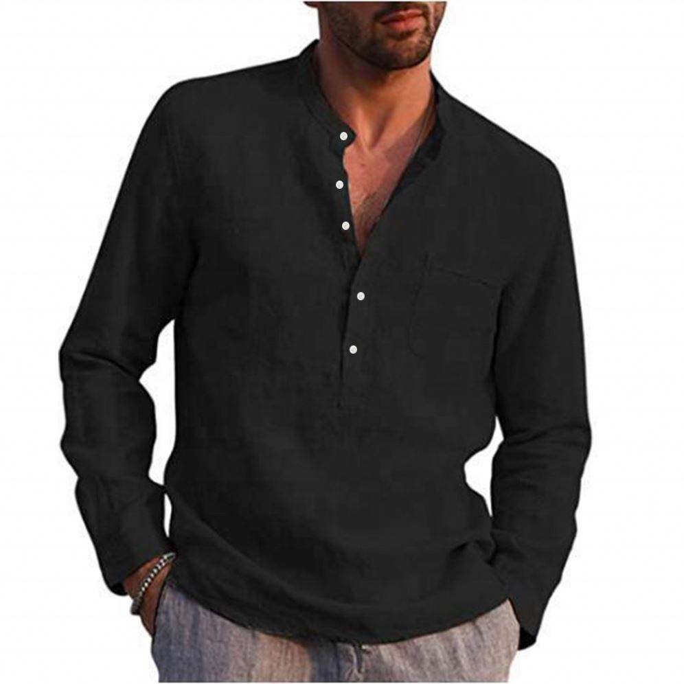 OEM Manufacturer Custom Print Button Down Collar Men's Solid White Blank Embroidered Hemp Blouses Dress Shirts