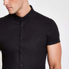 OEM Manufacturer Wholesale Mens Dress Shirts Black Poplin Grandad Collar Muscle Fit Shirt