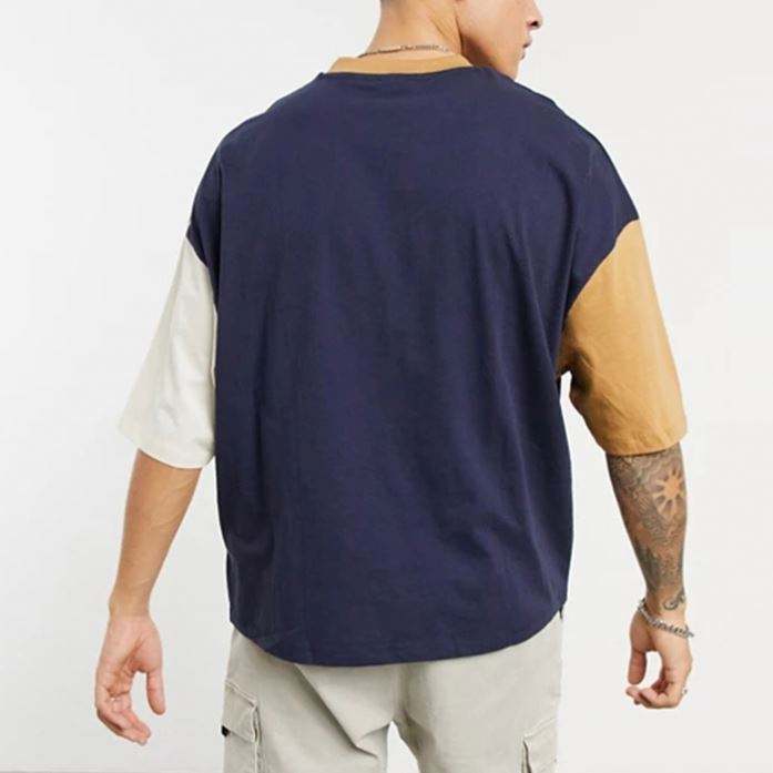 Bulk Sale High Quality T Shirts Custom Color Block Short Sleeve Men Drop Shoulder T Shirt