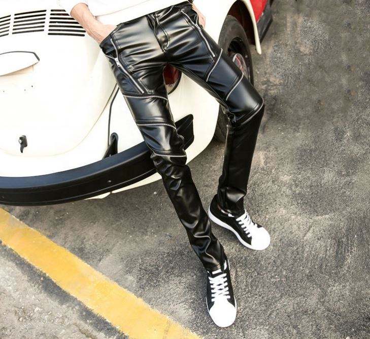 OEM Manufacturer Customized Faux Leather Zipper Custom Pants Skinny Patchwork Men's Pants