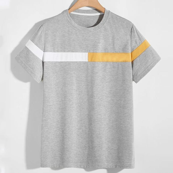 ຂາຍສົ່ງ Custom Private Label Tshirt Color Block Round Neck Men Summer Lightweight 180 Gsm Tshirts