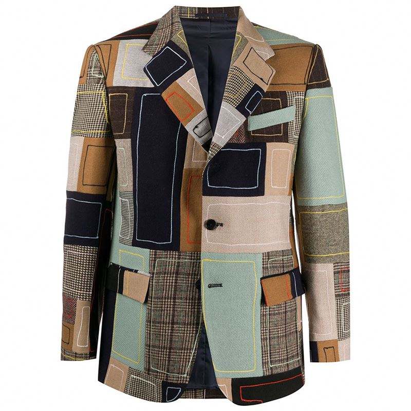 OEM Manufacturer Custom Fashion Long Sleeve Single-Breasted Patchwork Graphic Design Patch Embroidered Blazer Jacket
