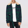 New Product Men Pocket Front Waist Belted Green Plaid Winter Coat
