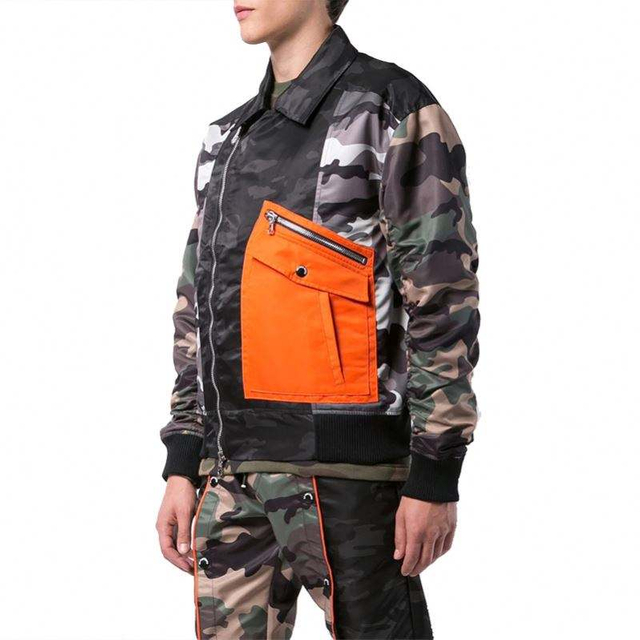 OEM Manufacturer Custom Men's Coat High Quality Long Sleeve Turn-Down Collar Zipper Patchwork Sport Camouflage Jacket