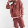 Custom Wholesale Tracksuits Pullover Sweatshirt Elastic Shorts Sets Ribbed Velour Plain Men Tracksuit Set