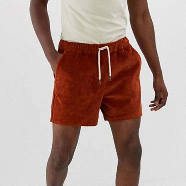 Wholesale Embroidery Cotton Drawstring Slim Shorts In Rust Cord