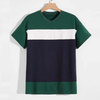 Color Block V Neck Short Sleeve Drop Shoulder Men Stylish Summer Tshirts