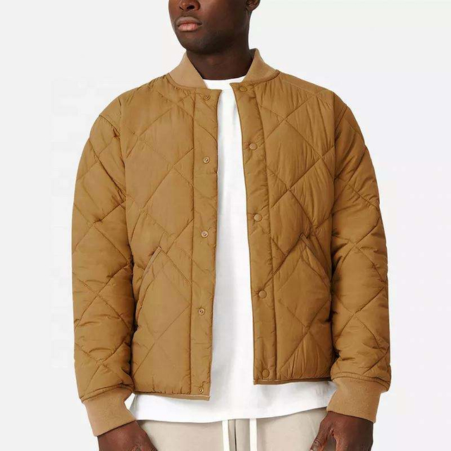 Oem Manufacturer Custom Button Up Mens Winter Nylon Quilted Down Windproof Windbreaker Bomber Jacket