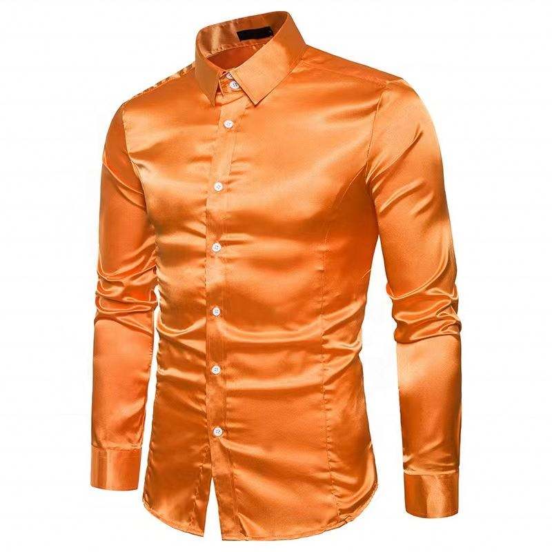 OEM Manufacturer 2022 New Autumn European Men's Casual Solid Color Bright Face Long Sleeve Slim Lapel Shirt