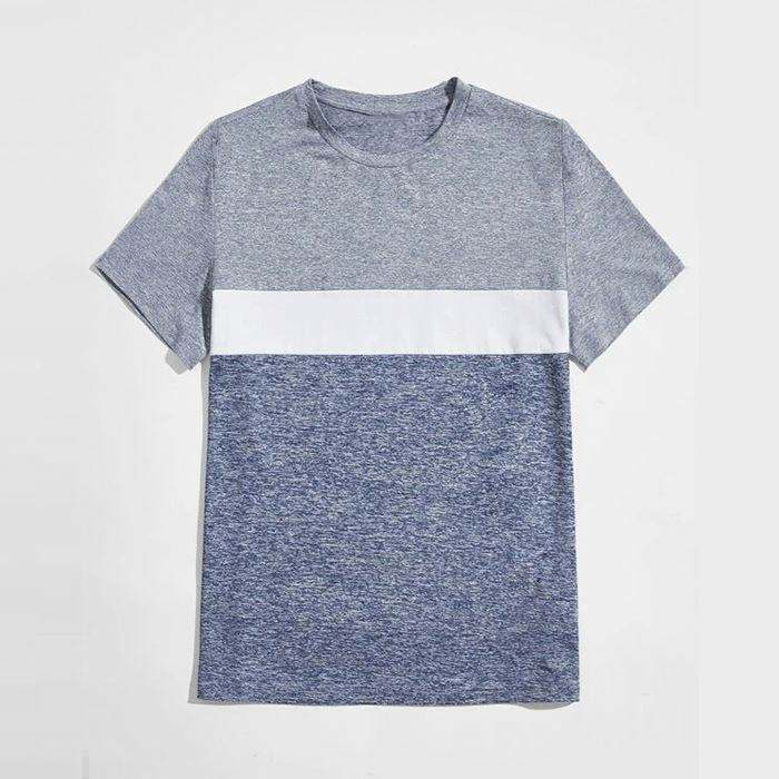 Custom Sublimation Premium Tshirt Round Neck Color Block Men Short Sleeve Knit Tshirts