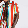 OEM Manufacturer Sublimated Mens Clothing Shirt Multicolor Striped Printed Short Sleeve Men Hawaiian Shirt