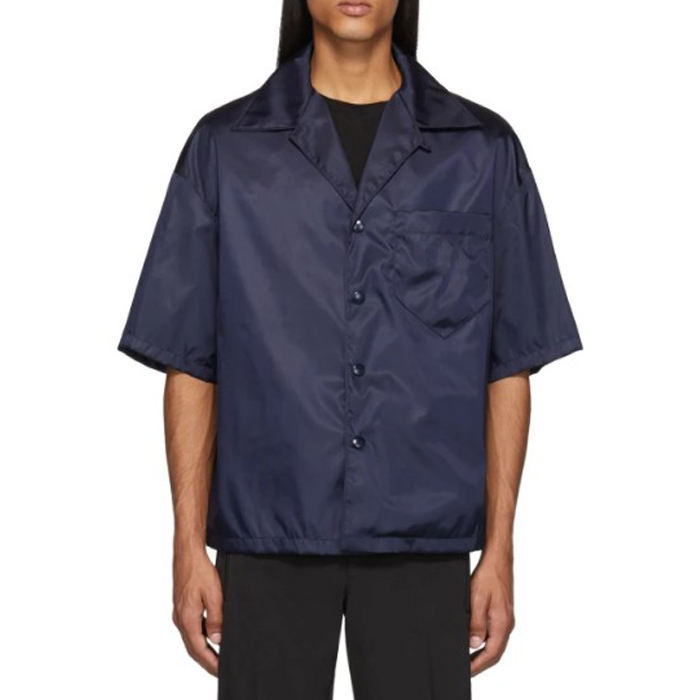Camisa de manga curta de nylon marinho estilo fashion fabricante OEM com bolso no peito para homens