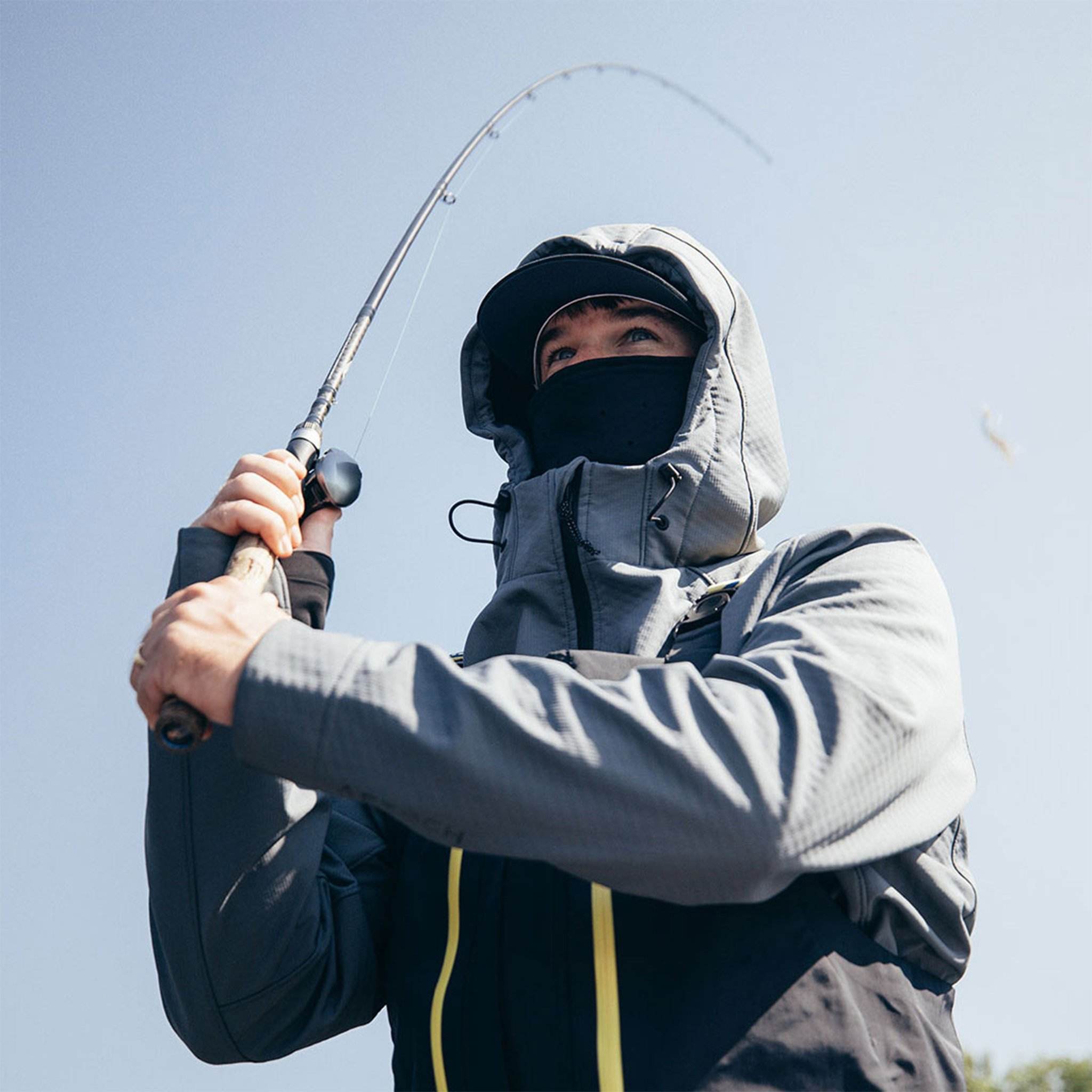 Veste de pêche à fermeture éclair pour hommes, fabricant OEM, Logo personnalisé, couverture faciale masquée, Softshell coupe-vent