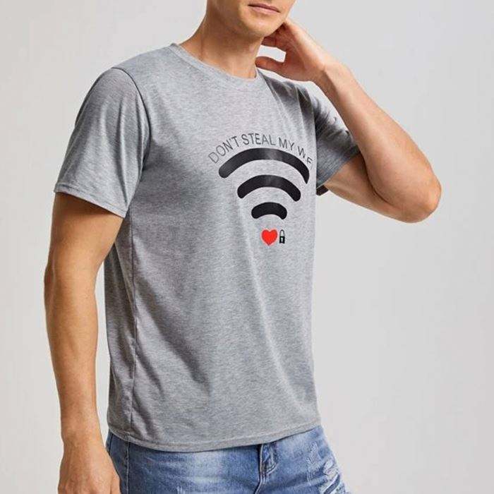 Custom Wifi Pattern Printed Mens Graphic Tshirt Short Sleeve O Neck Lightweight Men Summer 180 Gsm Tshirts