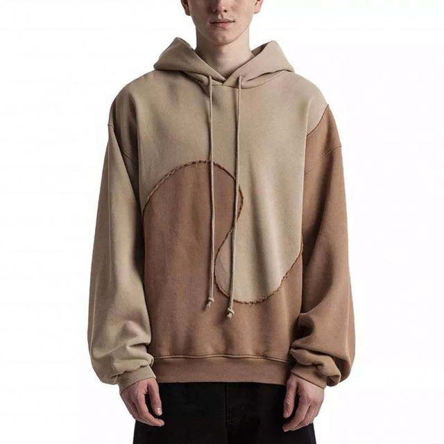 OEM Manufacturer Men's Custom LOGO Heavyweight Fleece Wave Panelled Relax Fit Oversize Brown Pullover Sweatshirt Jersey Hoodie