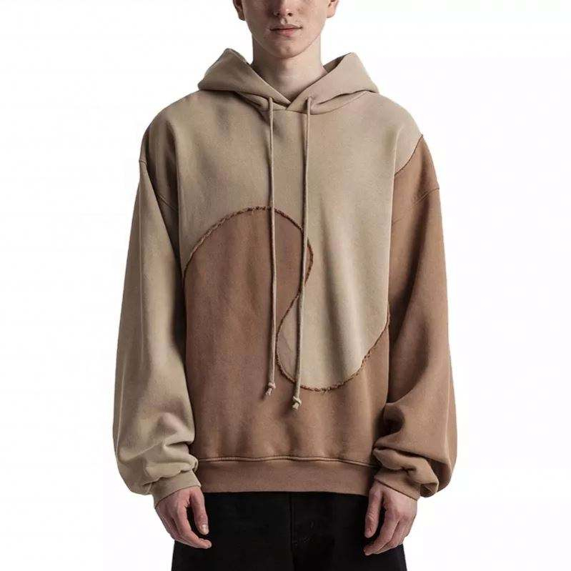 OEM Manufacturer Men's Custom LOGO Heavyweight Fleece Wave Panelled Relax Fit Oversize Brown Pullover Sweatshirt Jersey Hoodie