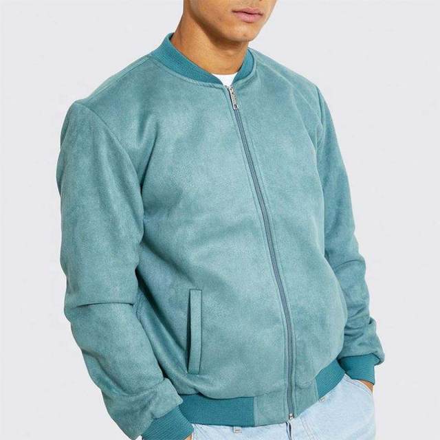 OEM Manufacturer Custom Men's Vintage Wool Suedette Zip Up Plain Baseball Bomber Jacket