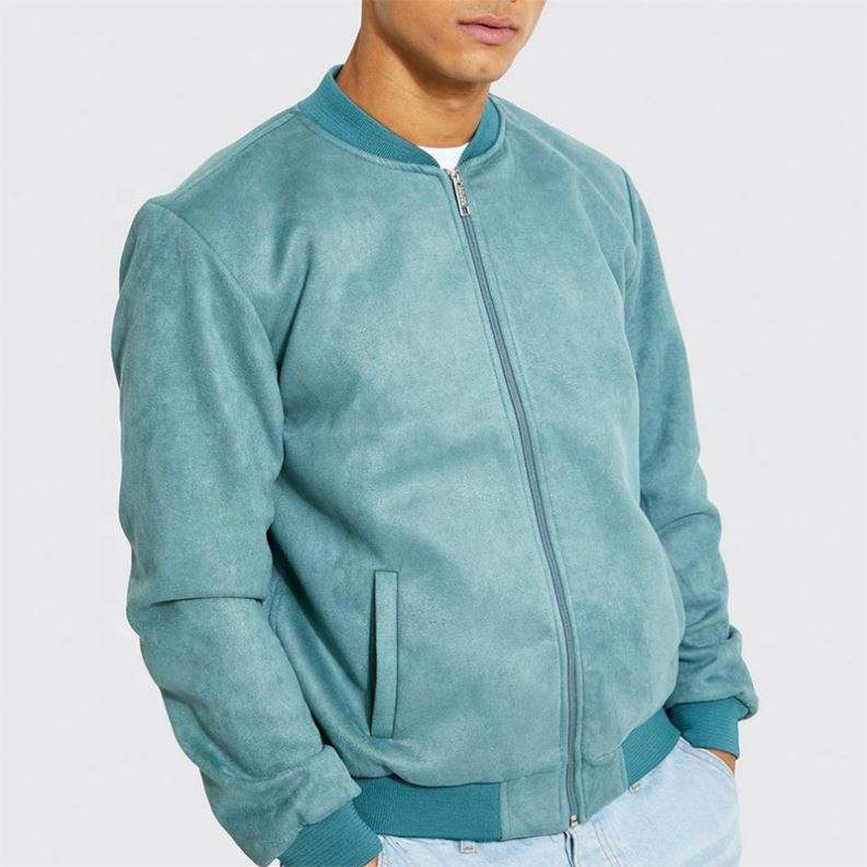 OEM Manufacturer Custom Men's Vintage Wool Suedette Zip Up Plain Baseball Bomber Jacket