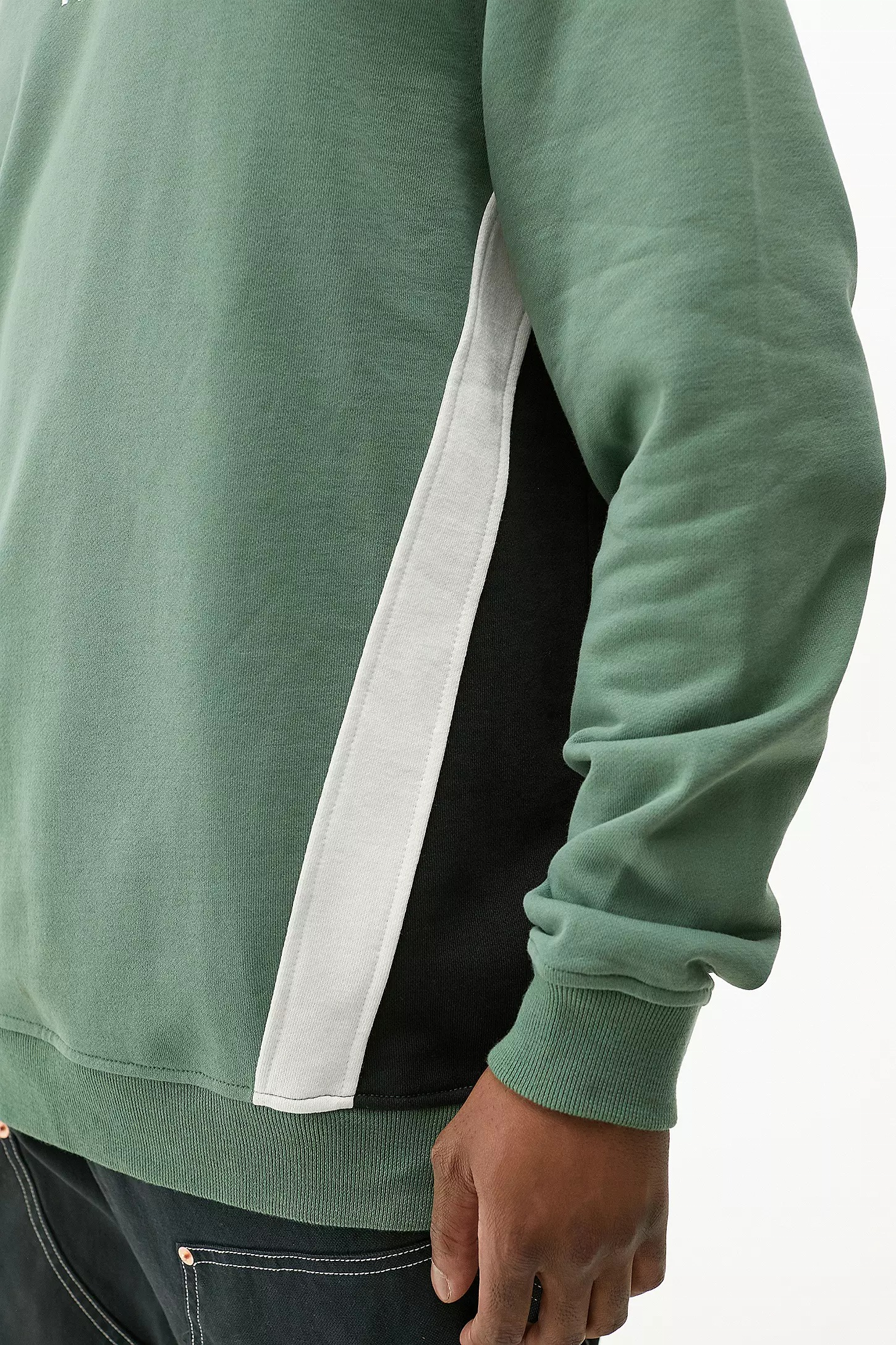 OEM Manufacturer Custom Oversized Men's Striped Ribbing Collar Color Block Crew Neck Fleece Sweatshirt Pullover