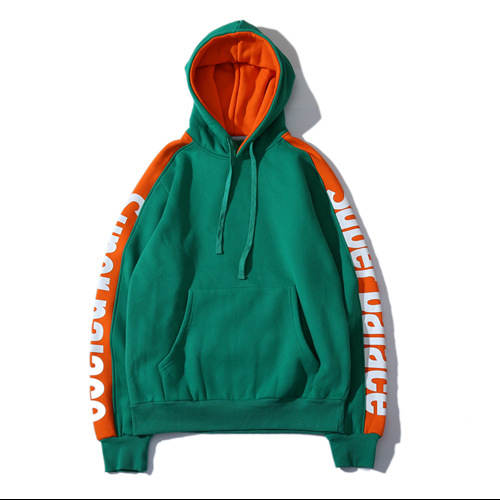 OEM Manufacturer Wholesale High Quality Custom Own Logo Green Orange Striped Pullover Hoodie With Mixed Color Blocking Hoodie