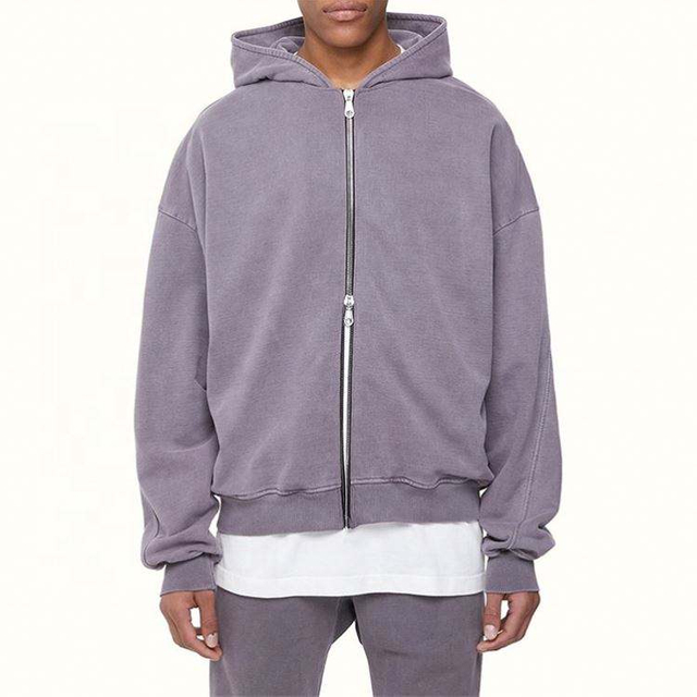 OEM Manufacturer Custom Men Oversized Vintage Wash Cotton Zip Up Hoodie Sweatshirts With Double Zippers