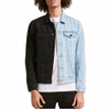 Oem Manufacturer Custom Mens Half Blue Black Split Color Denim Block Jean Jacket