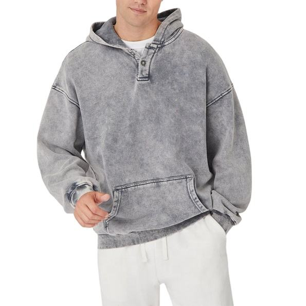 OEM Manufacturer Fashion Streetwear Grey Custom Men's Coats Vintage Custom Printed Oversize Distressed Washed Hoodie