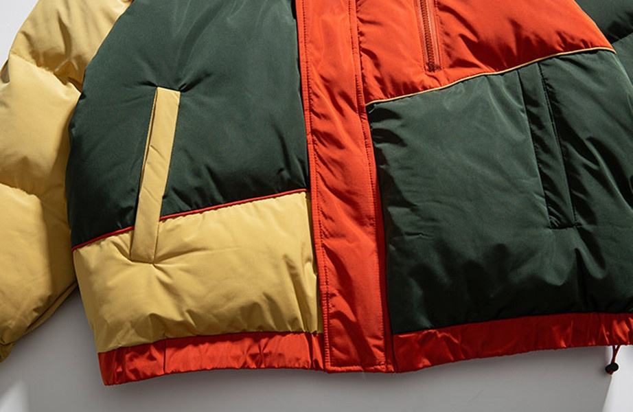 OEM Manufacturer Custom Men's Down Stand Collar Collared Color Patchwork Loose Cotton Coat Jacket