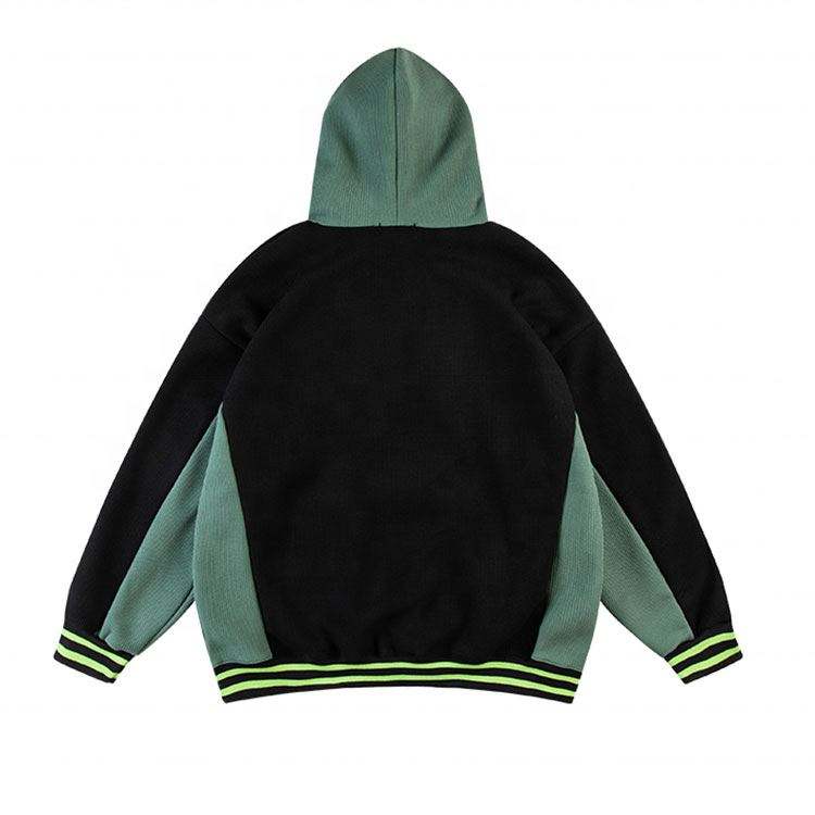 OEM Manufacturer High Quality Customized 3D Embroidery Logo Fashion Patchwork Pullover Two Color Tone Men's Hoodies
