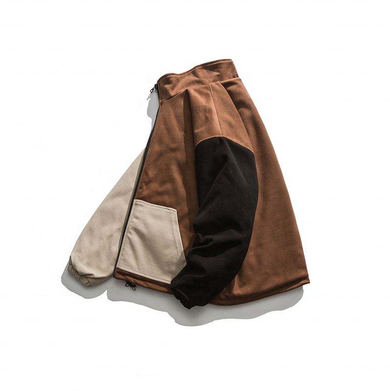 Oem Manufacturer Customized Color Block Men's Coat Casual Loose Lamb Wool Plus Size Jacket