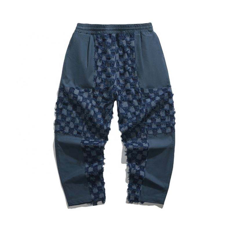 OEM Manufacturer Custom Logo Men Clothing Women Contrast Color Pants Cotton Trousers High Waist Wide Leg Sweat Pants For Men
