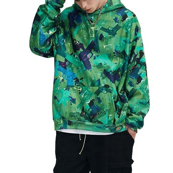 Pengilang OEM Custom Mens 100% Cotton Seluruh Cetak Hoodies Colorful Print Hoodie Pullover
