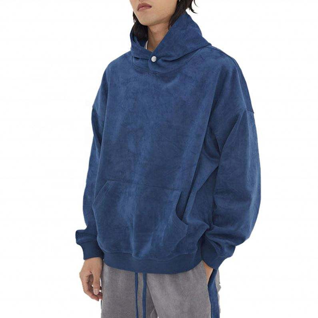 OEM Manufacturer Custom Logo Oversized Streetwear Cotton Pullover High Quality Plain Blank Faux Suede Hoodies For Men