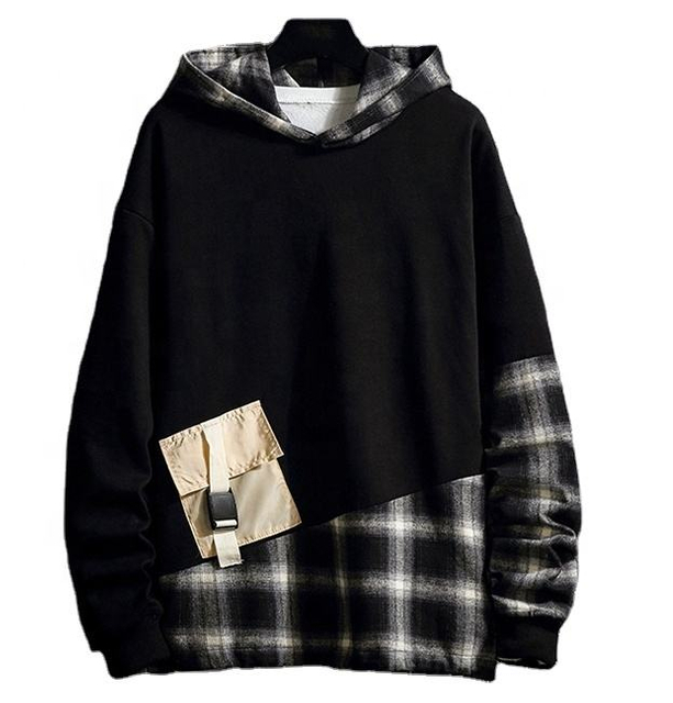 OEM Manufacturer Custom Color Block Plaid Casual Custom Sweatshirt Oversized Hoodies