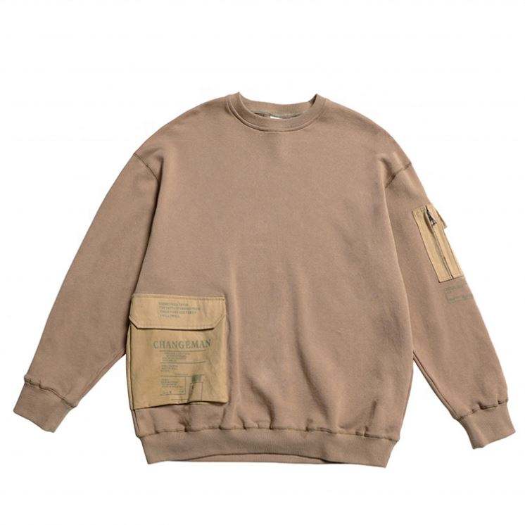 OEM Manufacturer Custom Color Block Logo Printed Men's Coats Crewneck Pocket Oversized Sweatshirts