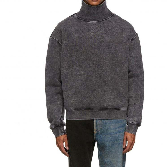 OEM Manufacturer Custom Cotton Vintage Washed Fade High Collar Oversized Snow Washed Sweatshirt For Men