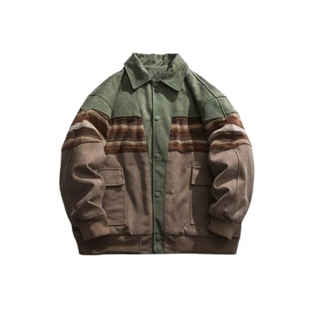 Oem Manufacturer Custom Men's Vintage Pop Patchwork Color Lapel Cotton-Padded Jacket