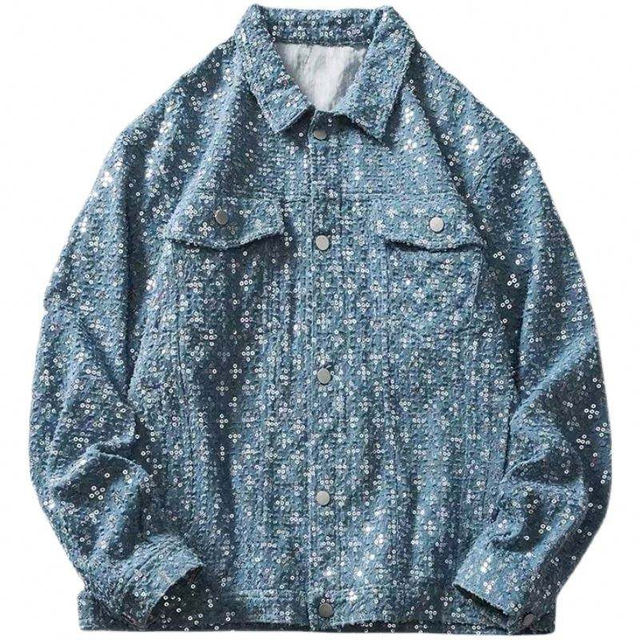 Oem Manufacturer Custom Distressed Sequined Denim Men Retro Loose Jacket