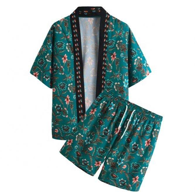 OEM Manufacturer Customized Thin Men Clothing Set Beach Printing Cardigan Shirts And Shorts Casual Men Short Set