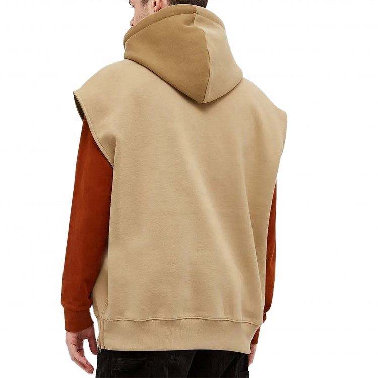OEM Manufacturer Custom Heavyweight Oversized Color Block Detachable Sleeves One Third Zipper Hoodies Pullover