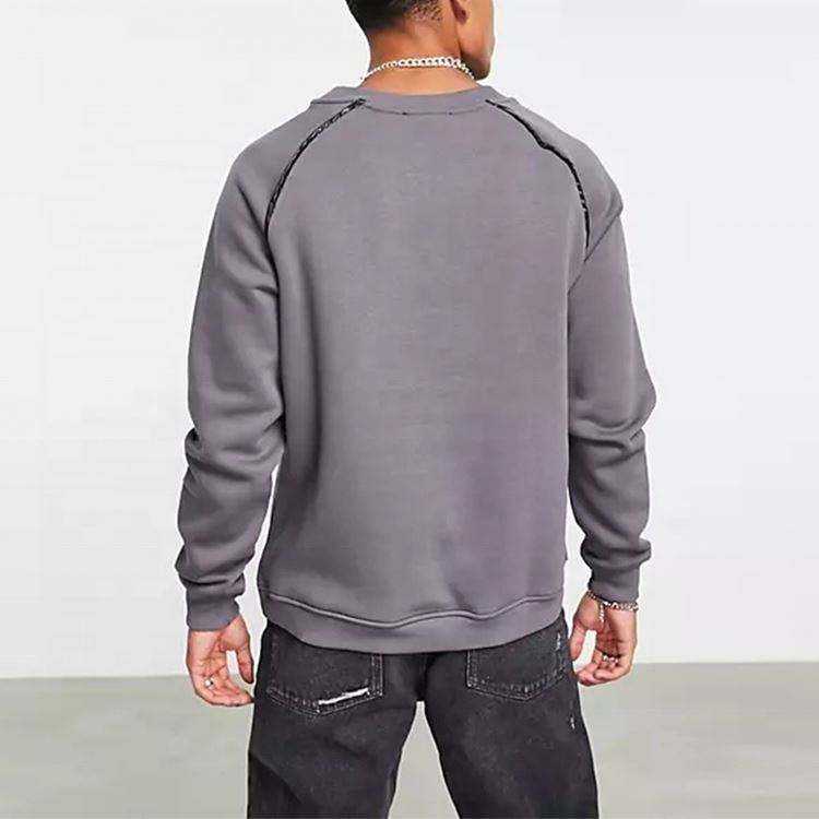 OEM Manufacturer Custom New Fashion Men Contrast Pu Leather Pocket Oversized Fleece Cotton Sweatshirts Pullover