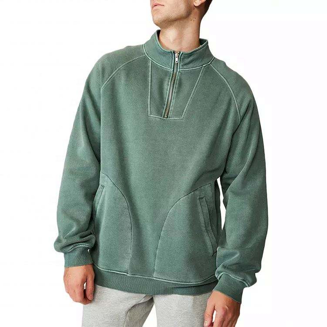 OEM Manufacturer High Quality Men's Quarter Zip Sweatshirt Men's Green Pullover Fleece Crewneck Sweatshirt