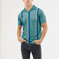 Custom Revere Polo Collar Longline Short Sleeve Polo Shirt Men With Vertical Stripe
