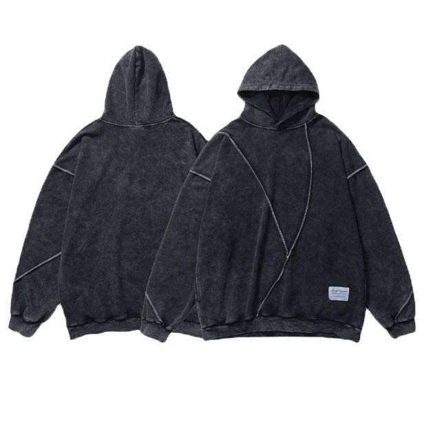 Custom Men Oversized Acid Wash Contrast Stitch Hoodie