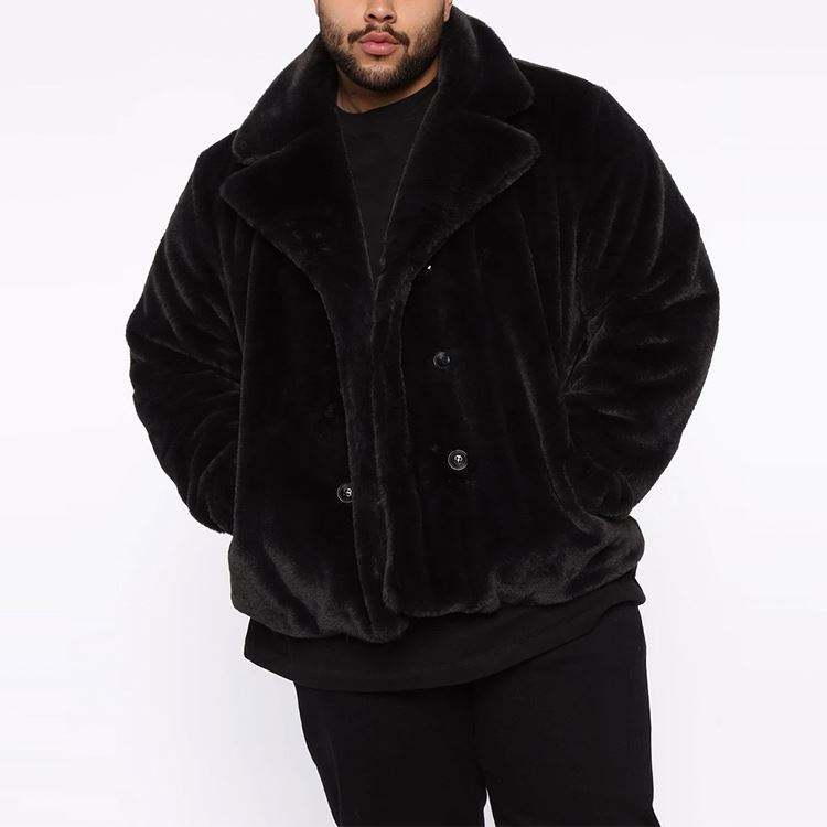 Plain Faux Fur Bomber Jacket Custom V-Neck Oversized Long Sleeves Buttons Winter Wear Jacket Bomber