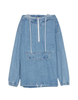 Custom Light Blue Denim Pouch Pocket Oversized Pullover Jacket Men Hoodie