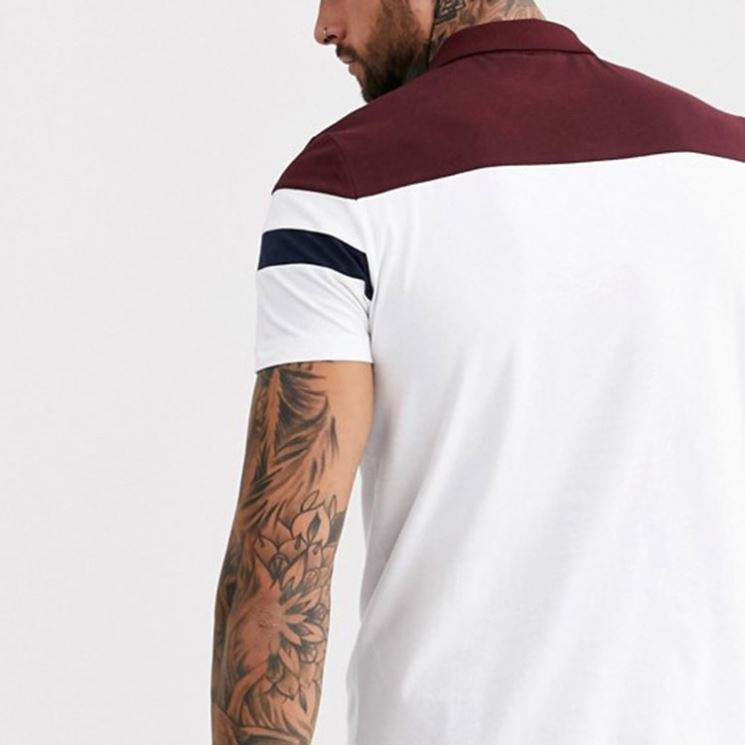 Customized Mens Color Block Zip Placket Cotton Polo T Shirt