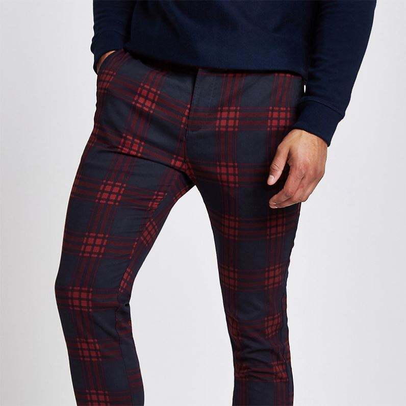 OEM Customize Red Check Skinny Chino Pants Dress Pant For Men
