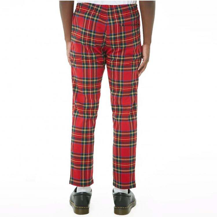 Fashion Spring Mens Slim Fit Red Plaid Pants With Slanted Zip Pockets